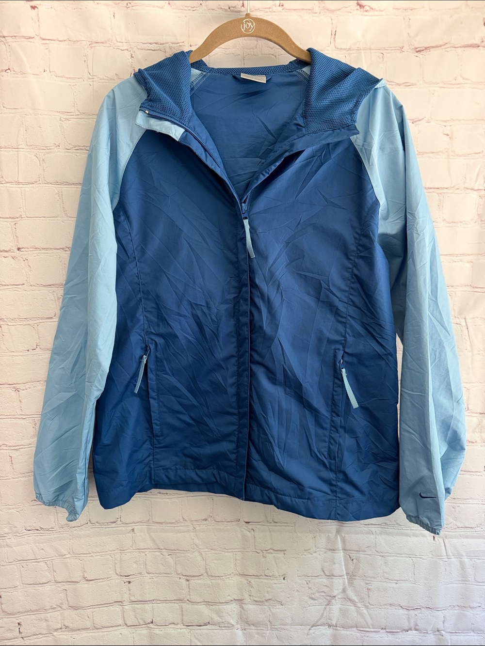 Nike Two-Tone Blue Hooded Windbreaker Athletic Jacket Woman’s Size Small